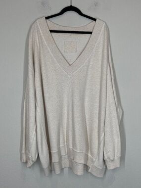 Aerie Oversized V Neck Sweater Women's XXL Cream Sweatshirt Comfort Relaxed